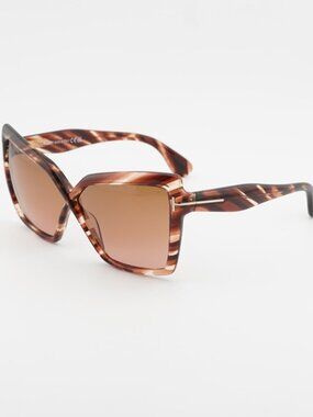Tom Ford Fiore FT1195 54F Sunglasses Red Havana Cat Eye Frame, Brown Lenses